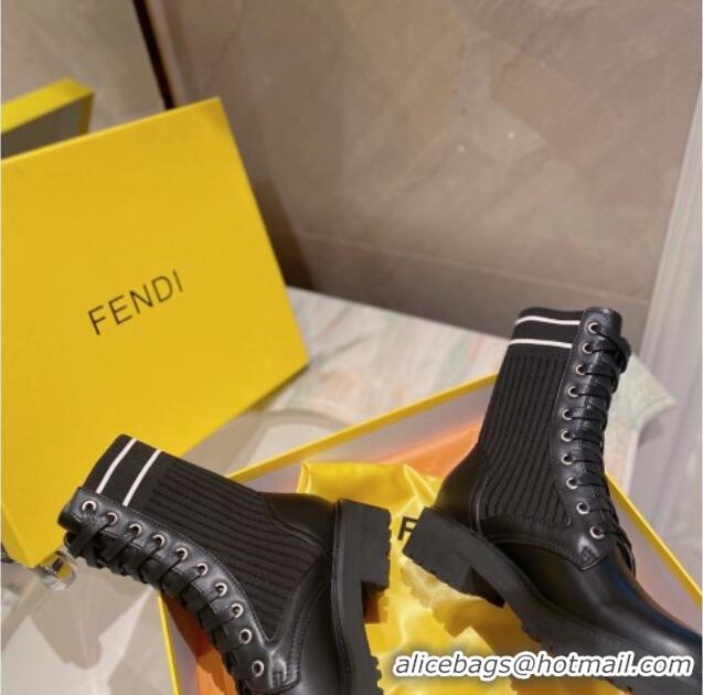 Low Price Fendi Rockoko Calfskin and Knit Ankle Boots 081246 Black 