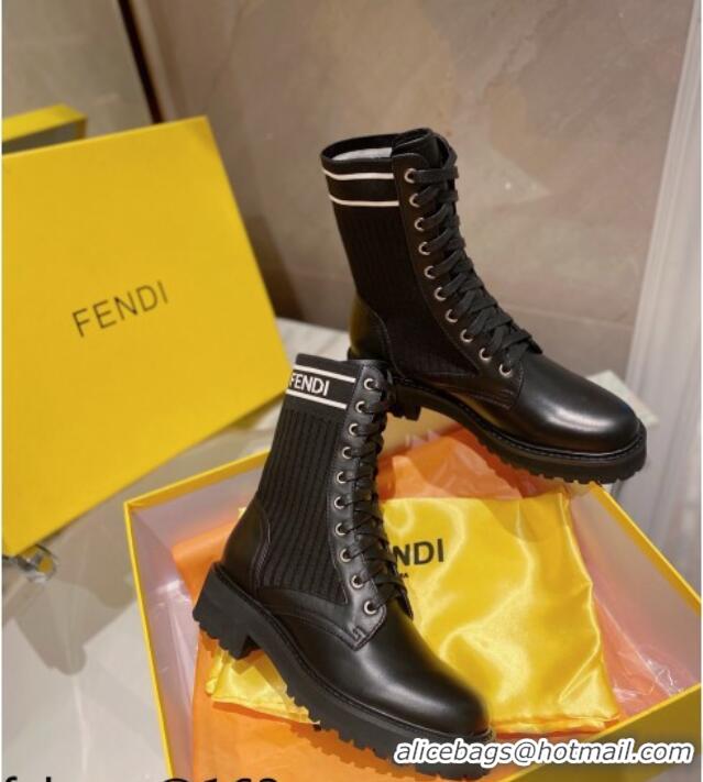 Low Price Fendi Rockoko Calfskin and Knit Ankle Boots 081246 Black 