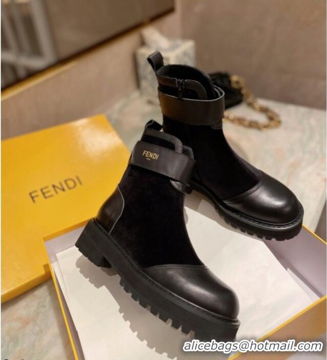 Classic Practical Fendi Rockoko Suede Ankle Boots 081248 Black 2021