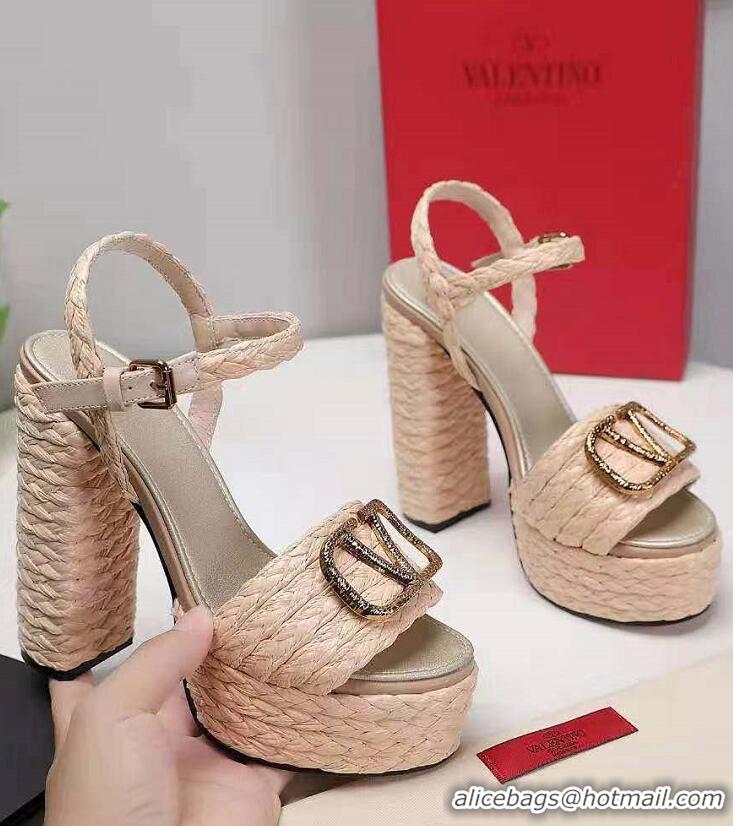 Famous Brand Valentina Garavani 135mm Woven Sandals V4103 Apricot