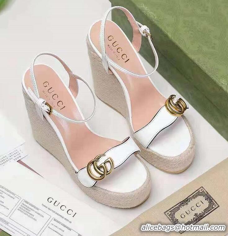 Promotional Gucci Leather Platform Espadrille Sandals With Double G G89510 White