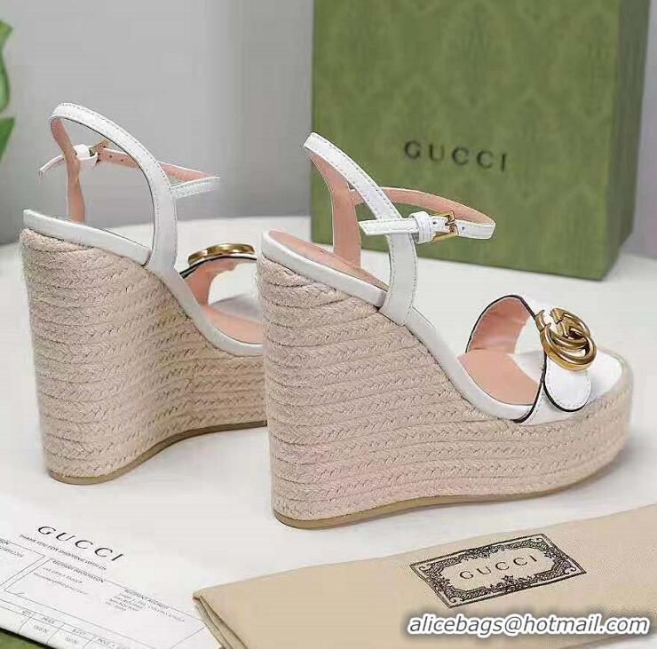 Promotional Gucci Leather Platform Espadrille Sandals With Double G G89510 White