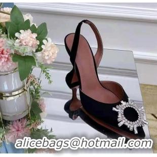 Top Grade Amina Muaddi Begum Satin Slingback Pumps AM8940 Black