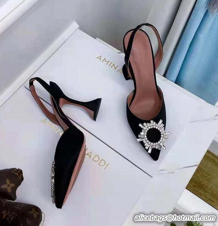 Top Grade Amina Muaddi Begum Satin Slingback Pumps AM8940 Black