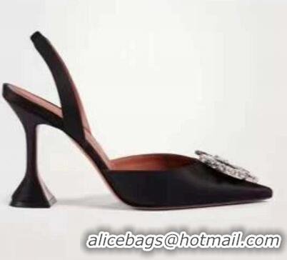 Top Grade Amina Muaddi Begum Satin Slingback Pumps AM8940 Black