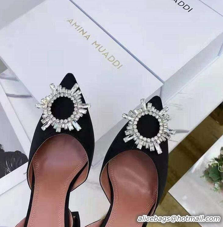 Top Grade Amina Muaddi Begum Satin Slingback Pumps AM8940 Black