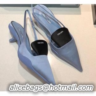 Good Product Prada Silk Slingback Pumps 3cm 042796 Light Blue 2021 