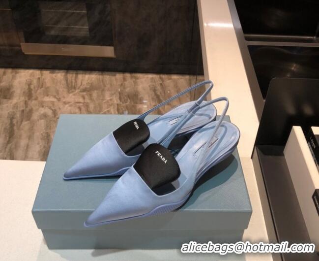 Good Product Prada Silk Slingback Pumps 3cm 042796 Light Blue 2021 