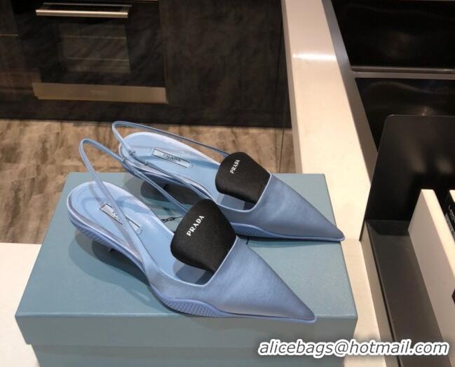 Good Product Prada Silk Slingback Pumps 3cm 042796 Light Blue 2021 