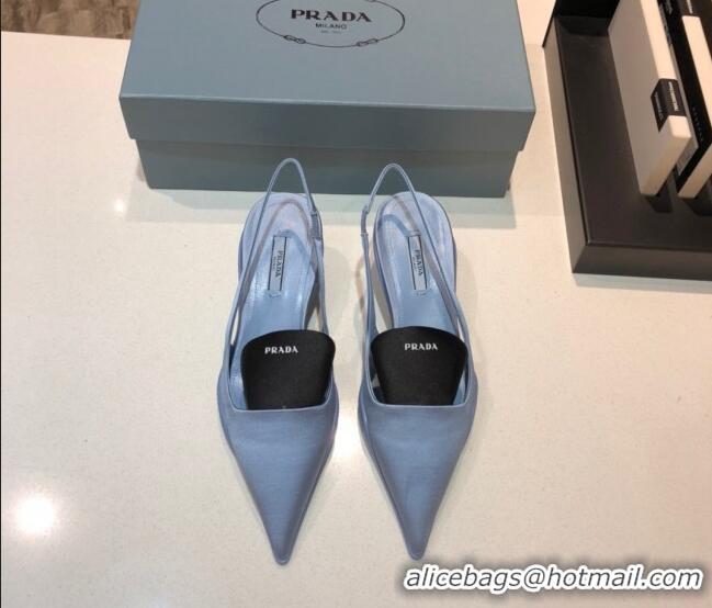 Good Product Prada Silk Slingback Pumps 3cm 042796 Light Blue 2021 