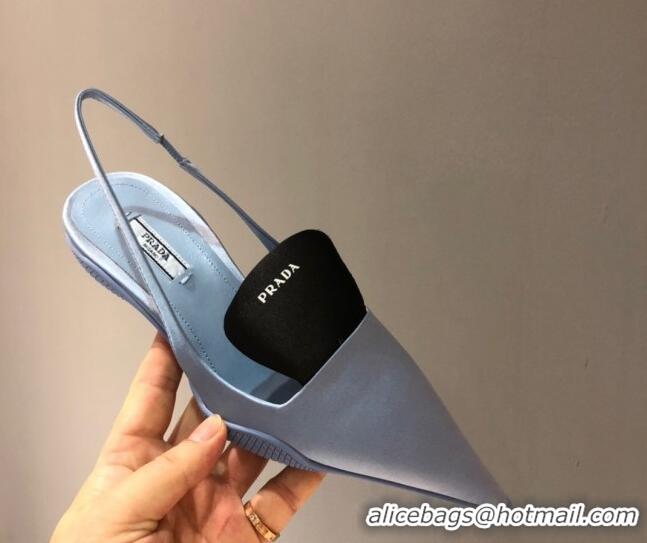 Good Product Prada Silk Slingback Pumps 3cm 042796 Light Blue 2021 