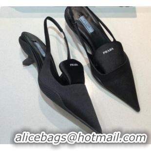 Top Quality Prada Silk Slingback Pumps 3cm 042796 Black