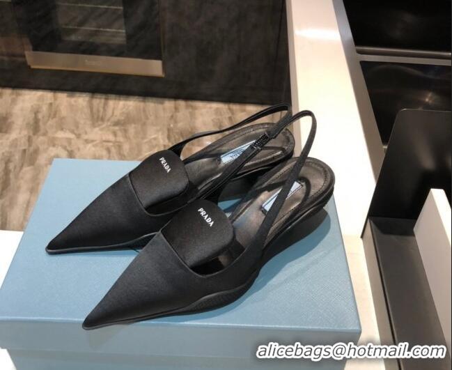 Top Quality Prada Silk Slingback Pumps 3cm 042796 Black