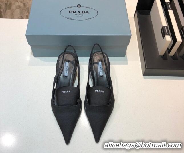 Top Quality Prada Silk Slingback Pumps 3cm 042796 Black