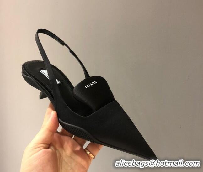 Top Quality Prada Silk Slingback Pumps 3cm 042796 Black