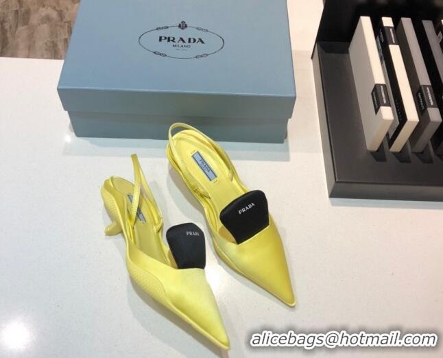 Charming Prada Silk Slingback Pumps 3cm 042796 Yellow