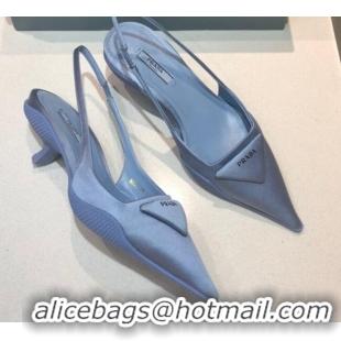 Custom Prada Silk Slingback Pumps 3cm 427100 Light Blue 2021