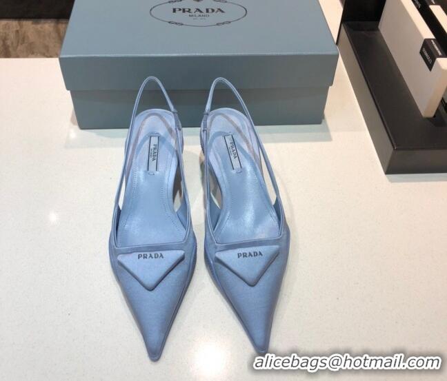 Custom Prada Silk Slingback Pumps 3cm 427100 Light Blue 2021