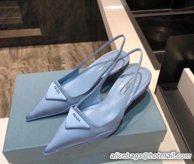 Custom Prada Silk Slingback Pumps 3cm 427100 Light Blue 2021