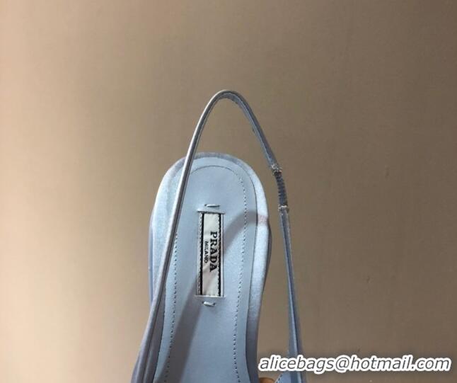 Custom Prada Silk Slingback Pumps 3cm 427100 Light Blue 2021