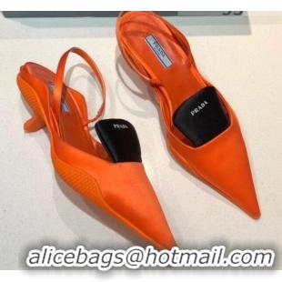 Top Quality Prada Silk Slingback Pumps 3cm 427100 Orange