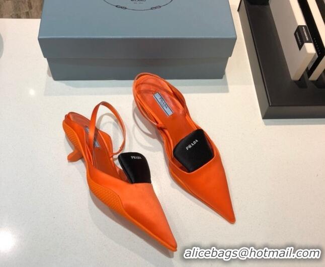 Top Quality Prada Silk Slingback Pumps 3cm 427100 Orange