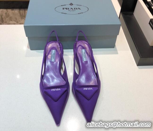 New Style Prada Silk Slingback Pumps 3cm 427100 Purple