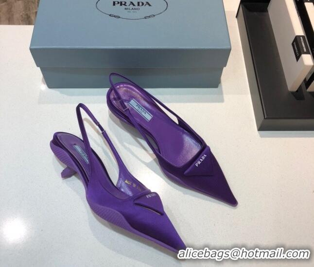 New Style Prada Silk Slingback Pumps 3cm 427100 Purple