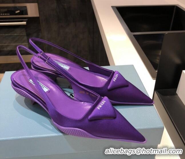 New Style Prada Silk Slingback Pumps 3cm 427100 Purple