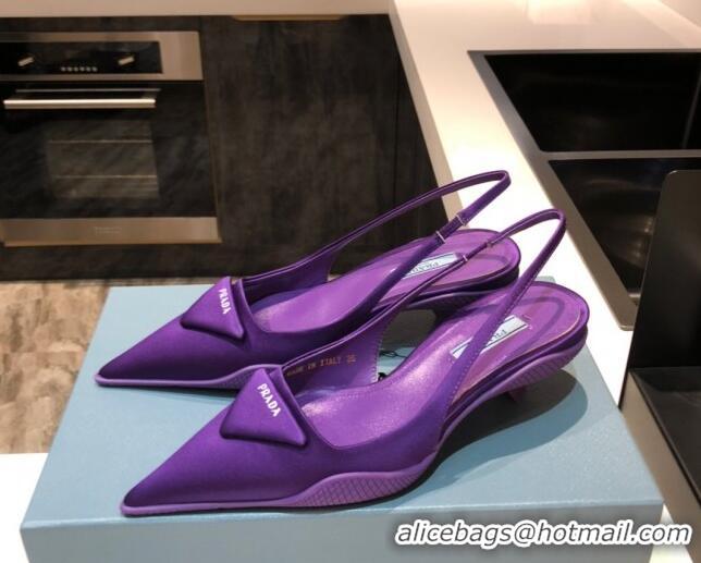 New Style Prada Silk Slingback Pumps 3cm 427100 Purple