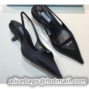 New Style Prada Silk Slingback Pumps 3cm 427100 Black