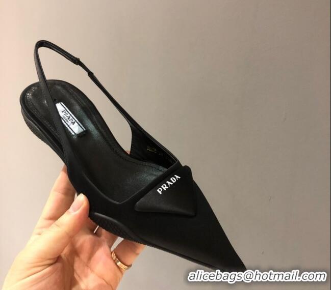 New Style Prada Silk Slingback Pumps 3cm 427100 Black