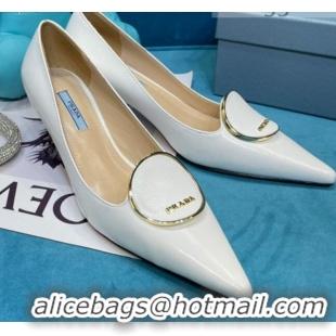 Perfect Prada Texture Calfskin Pumps 5.5cm 043025 White 2021