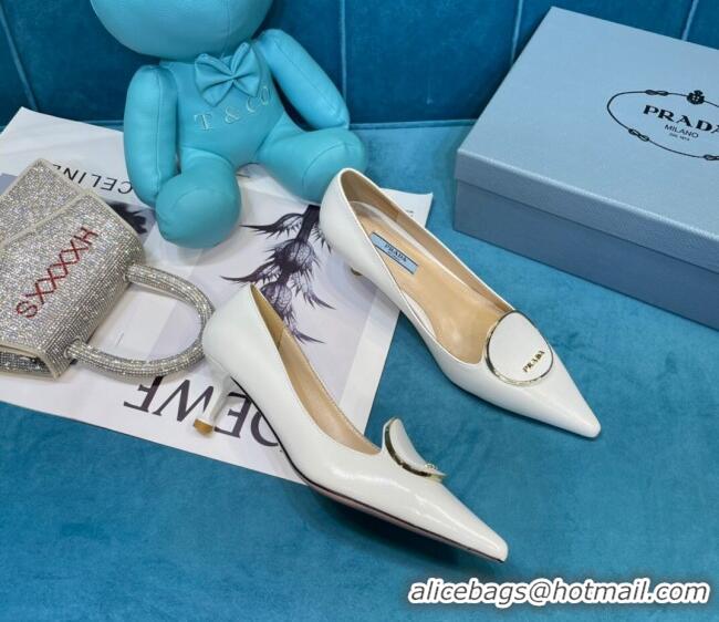 Perfect Prada Texture Calfskin Pumps 5.5cm 043025 White 2021