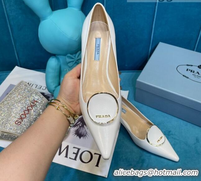 Perfect Prada Texture Calfskin Pumps 5.5cm 043025 White 2021