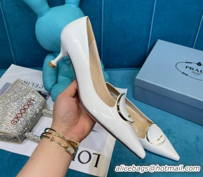 Perfect Prada Texture Calfskin Pumps 5.5cm 043025 White 2021