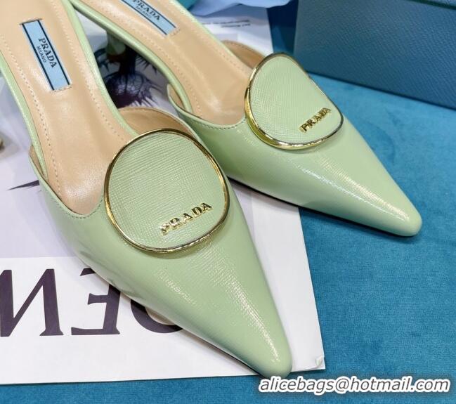 Good Product Prada Texture Calfskin Mules 5.5cm 043029 Green 2021