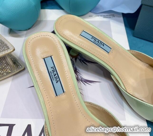 Good Product Prada Texture Calfskin Mules 5.5cm 043029 Green 2021