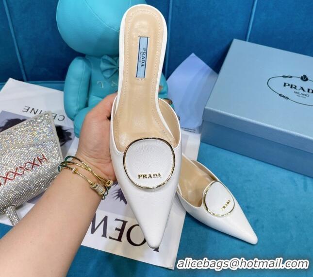 Trendy Design Prada Texture Calfskin Mules 5.5cm 043029 White 2021