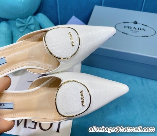 Trendy Design Prada Texture Calfskin Mules 5.5cm 043029 White 2021