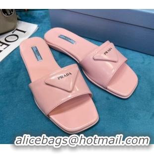 Best Price Prada Shiny Leather Triangle Logo Flat Slide Sandals 043090 Pink