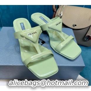 Good Quality Prada Shiny Leather Heel Thong Sandals 3.5cm 043097 Green 2021