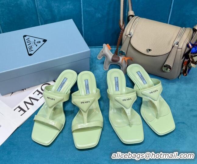 Good Quality Prada Shiny Leather Heel Thong Sandals 3.5cm 043097 Green 2021