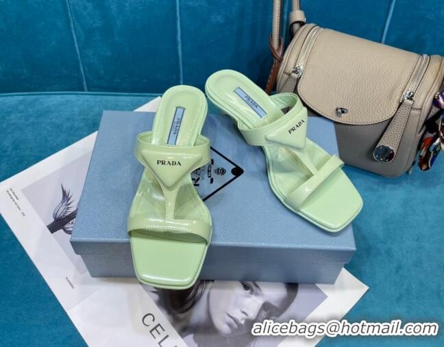 Good Quality Prada Shiny Leather Heel Thong Sandals 3.5cm 043097 Green 2021