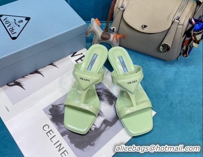 Good Quality Prada Shiny Leather Heel Thong Sandals 3.5cm 043097 Green 2021