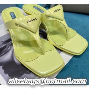 Super Quality Prada Shiny Leather Heel Thong Sandals 3.5cm 043097 Yellow 2021