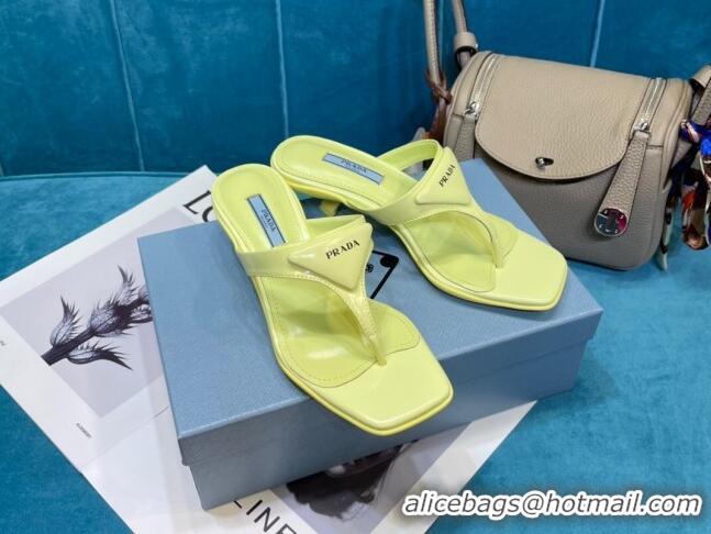 Super Quality Prada Shiny Leather Heel Thong Sandals 3.5cm 043097 Yellow 2021