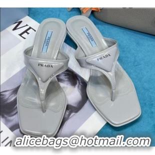 New Style Prada Shiny Leather Heel Thong Sandals 3.5cm 043097 Grey 2021