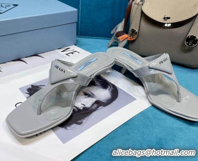 New Style Prada Shiny Leather Heel Thong Sandals 3.5cm 043097 Grey 2021