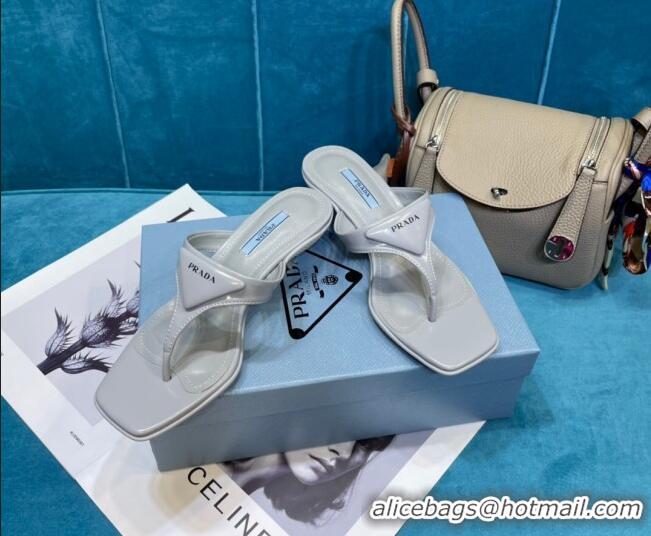 New Style Prada Shiny Leather Heel Thong Sandals 3.5cm 043097 Grey 2021